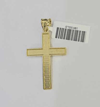Real 10k Gold Plain Cross Byzantine Chain Necklace 3mm 22" SET 10kt Genuine - Reva Jeweler