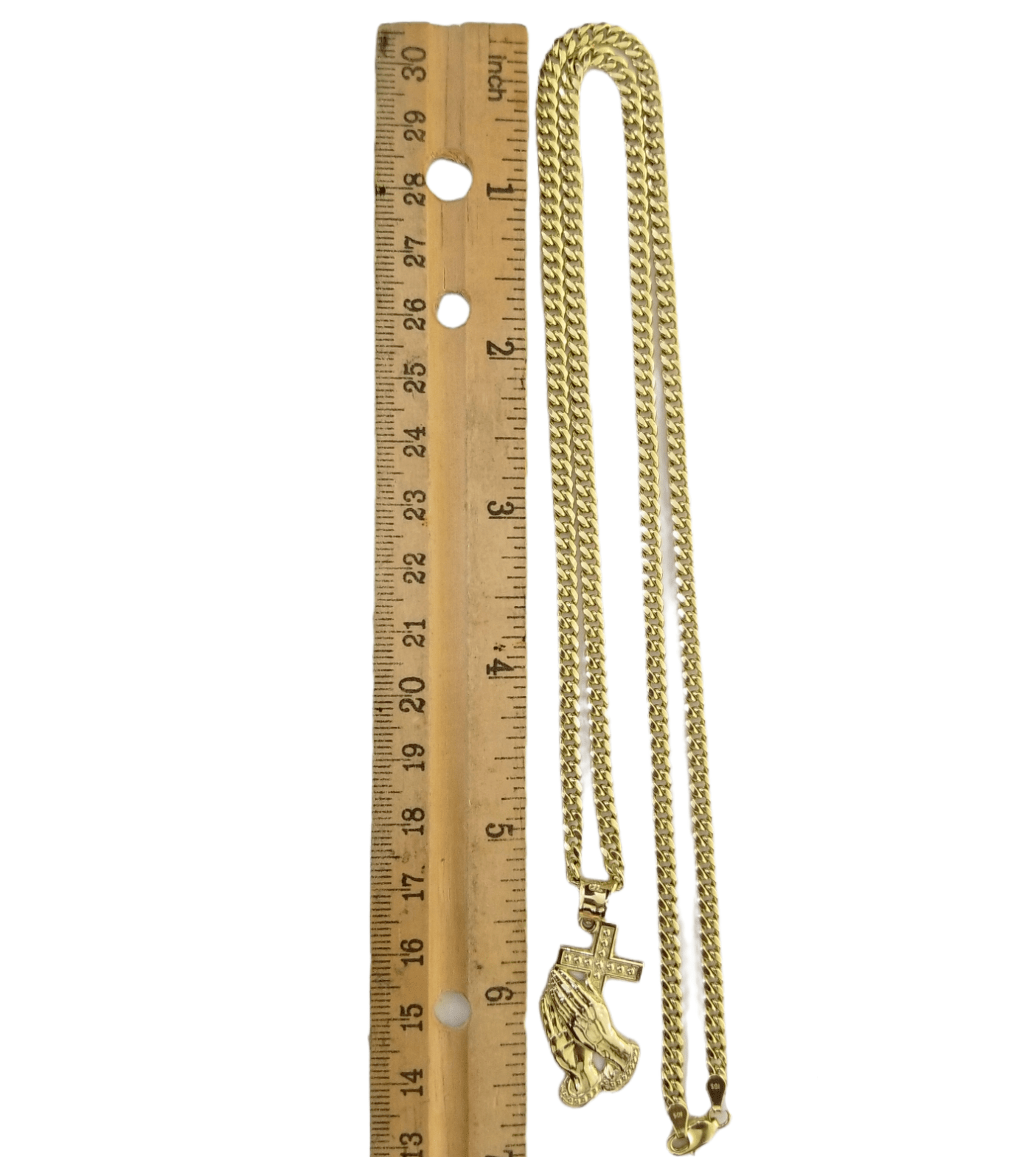 Real 10k Gold Praying Hand Cross Charm Pendent 4mm Cuban Chain 18" - 30" Inch - Reva Jeweler