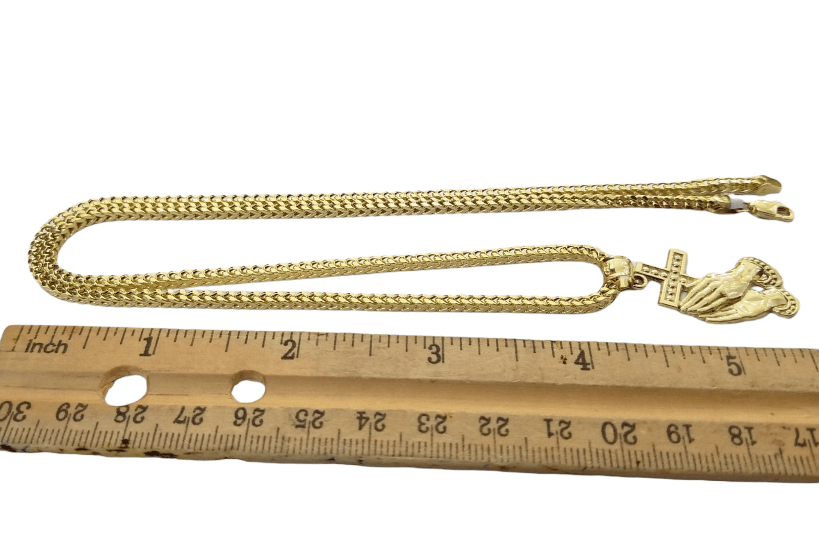 Real 10k Gold Praying Hand Cross Pendent Charm 3mm Franco Chain 18" - 28" Inch - Reva Jeweler