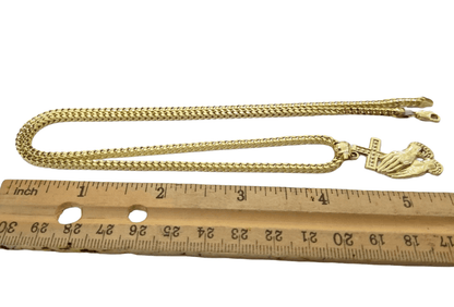 Real 10K Gold Praying Hand Jesus Cross Pendent 4mm Franco Chain 22" Inch Charm - Reva Jeweler