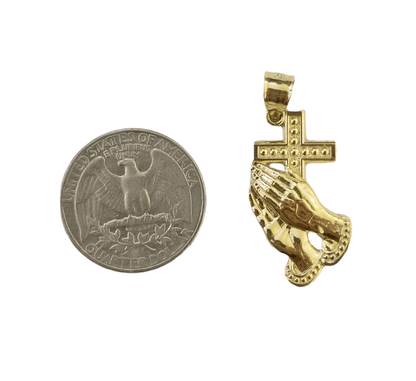 Real 10K Gold Praying Hand Jesus Cross Pendent 4mm Franco Chain 22" Inch Charm - Reva Jeweler