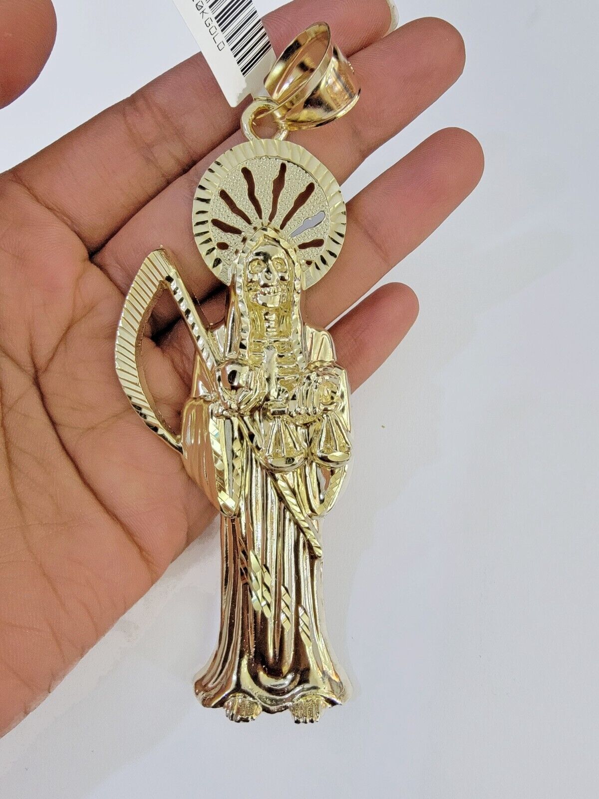 Real 10K Gold Reaper Pendant Charm Diamond Cut 10kt yellow Gold Charm - Reva Jeweler