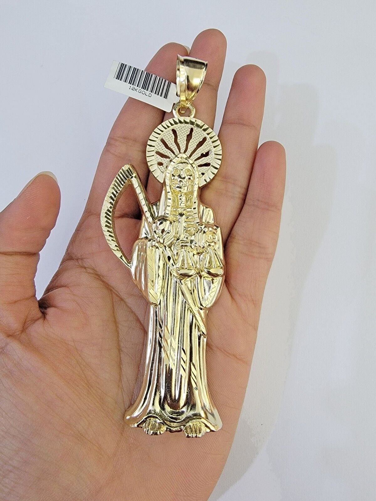 Real 10K Gold Reaper Pendant Charm Diamond Cut 10kt yellow Gold Charm - Reva Jeweler