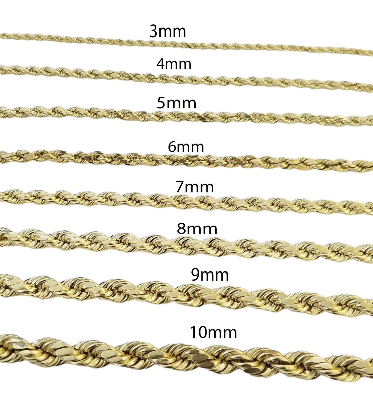 Real 10k Gold Rope Chain 3mm - 10mm Necklace 18" - 30" Inch Men Women - Reva Jeweler