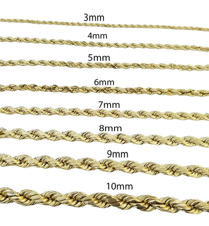 Real 10k Gold Rope Chain 3mm - 10mm Necklace 18" - 30" Inch Men Women - Reva Jeweler