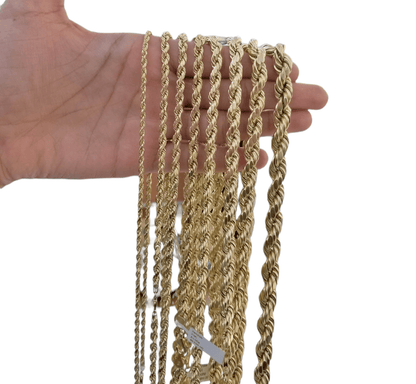 Real 10k Gold Rope Chain 3mm - 10mm Necklace 18" - 30" Inch Men Women - Reva Jeweler