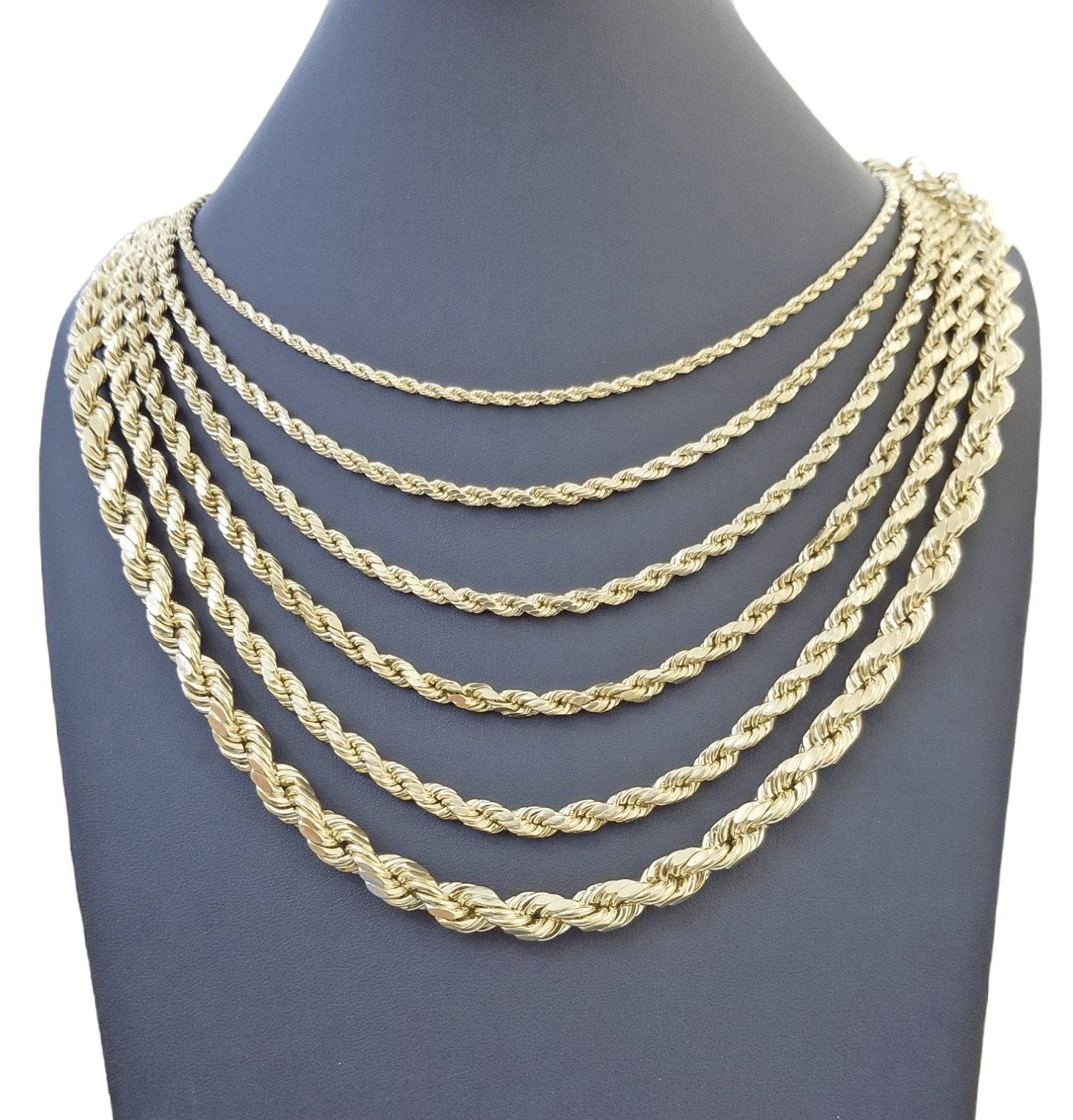 Real 10k Gold Rope Chain 3mm - 10mm Necklace 18" - 30" Inch Men Women - Reva Jeweler