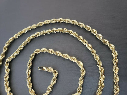 Real 10k Gold Rope chain 3mm 4mm Necklace 10KT yellow Gold 16 - 30" Diamond Cut - Reva Jeweler