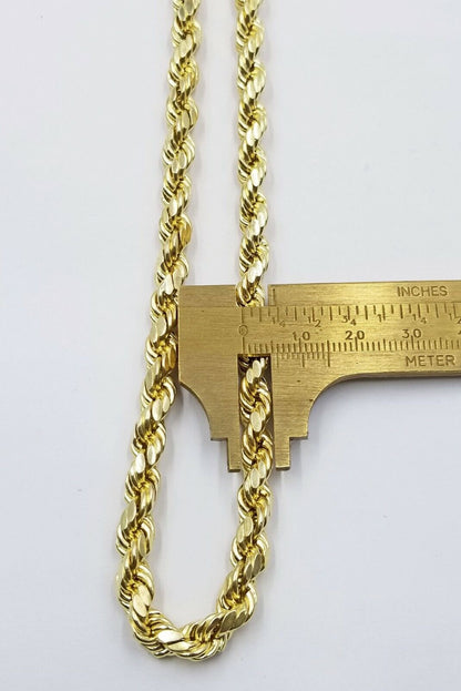 REAL 10K Gold Rope Chain 7mm 26 Inch Men Necklace Gold Diamond Cut - Reva Jeweler