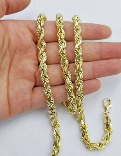 REAL 10K Gold Rope Chain 7mm 26 Inch Men Necklace Gold Diamond Cut - Reva Jeweler