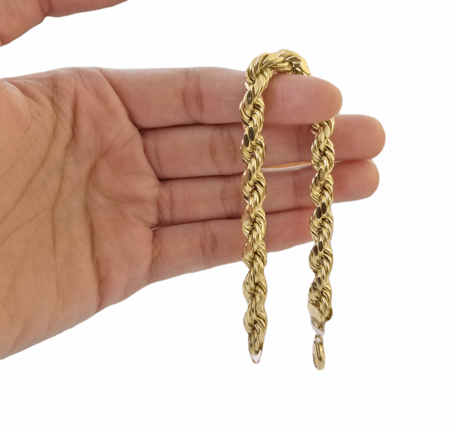 REAL 10k Gold Rope Chain Bracelet 7mm 8" Inch Lobster Clasp Link Rope - Reva Jeweler