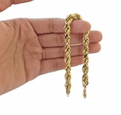 REAL 10k Gold Rope Chain Bracelet 7mm 8" Inch Lobster Clasp Link Rope - Reva Jeweler