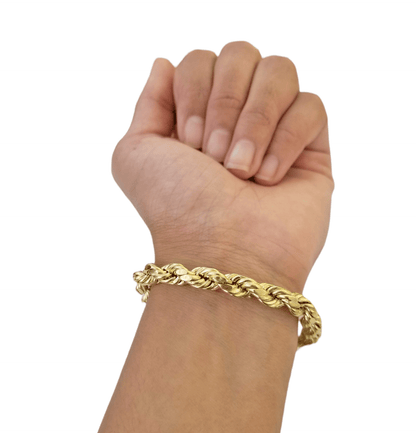 REAL 10k Gold Rope Chain Bracelet 7mm 8" Inch Lobster Clasp Link Rope - Reva Jeweler