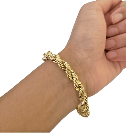 REAL 10k Gold Rope Chain Bracelet 7mm 8" Inch Lobster Clasp Link Rope - Reva Jeweler