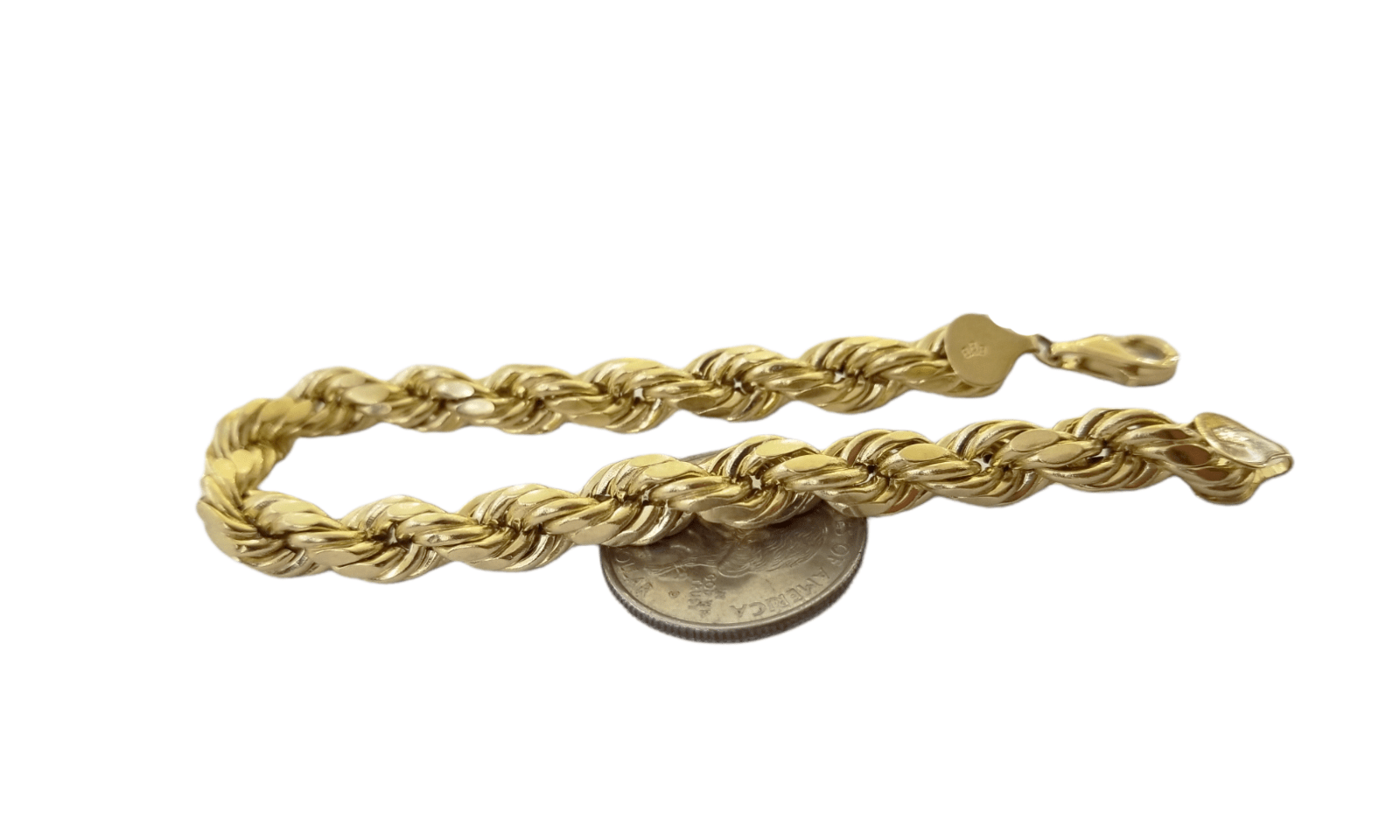 REAL 10k Gold Rope Chain Bracelet 7mm 8" Inch Lobster Clasp Link Rope - Reva Jeweler
