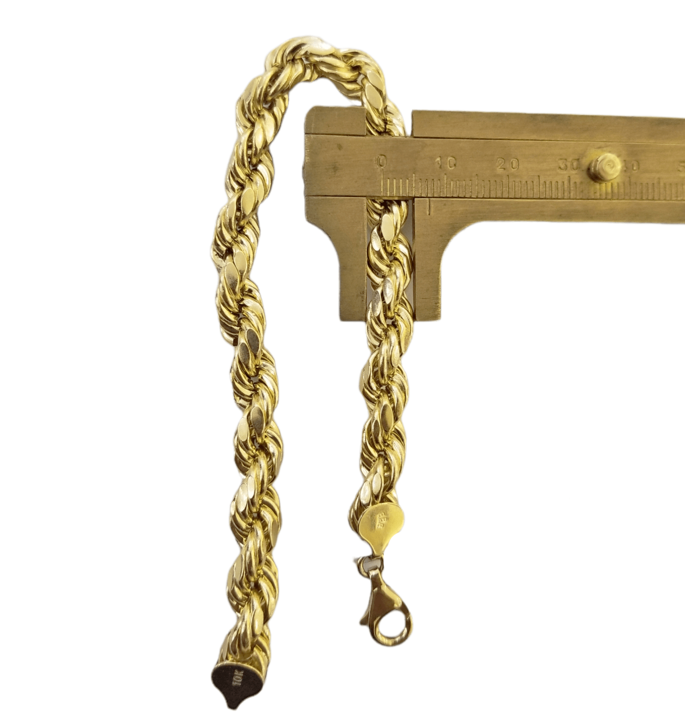 REAL 10k Gold Rope Chain Bracelet 7mm 8" Inch Lobster Clasp Link Rope - Reva Jeweler
