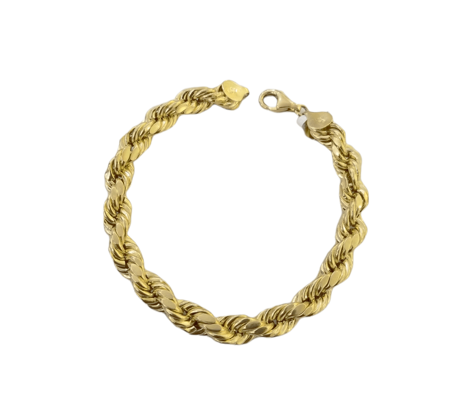 REAL 10k Gold Rope Chain Bracelet 7mm 8" Inch Lobster Clasp Link Rope - Reva Jeweler