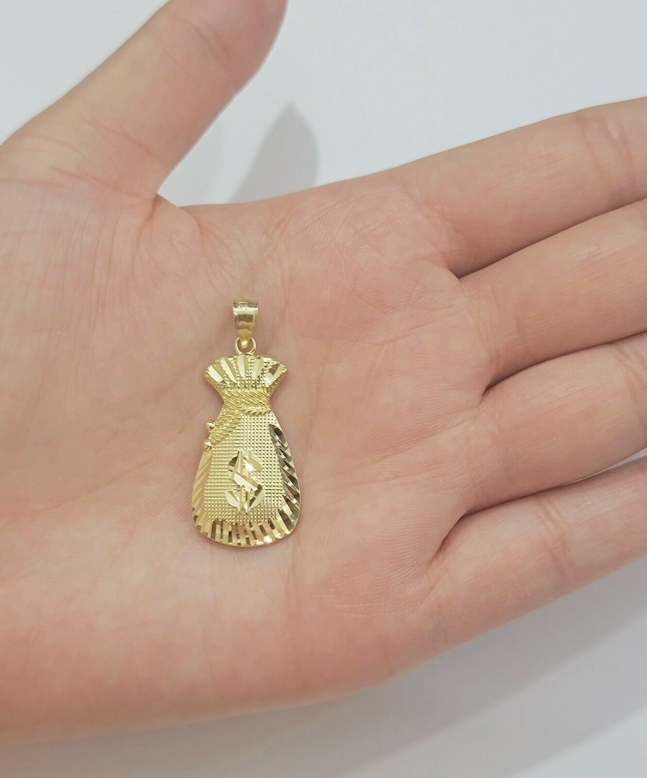 REAL 10k Gold Rope Chain Charm Pendant SET 3mm Necklace 18 - 28" Money Dollar Bag - Reva Jeweler