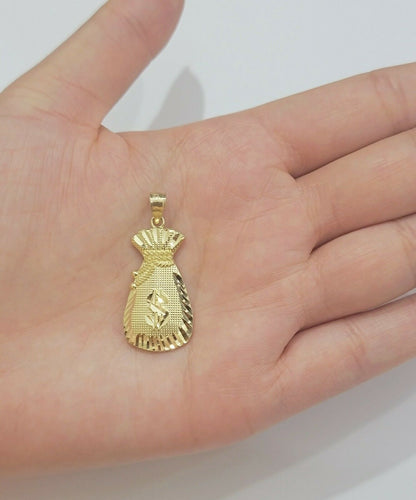 REAL 10k Gold Rope Chain Charm Pendant SET 3mm Necklace 18 - 28" Money Dollar Bag - Reva Jeweler
