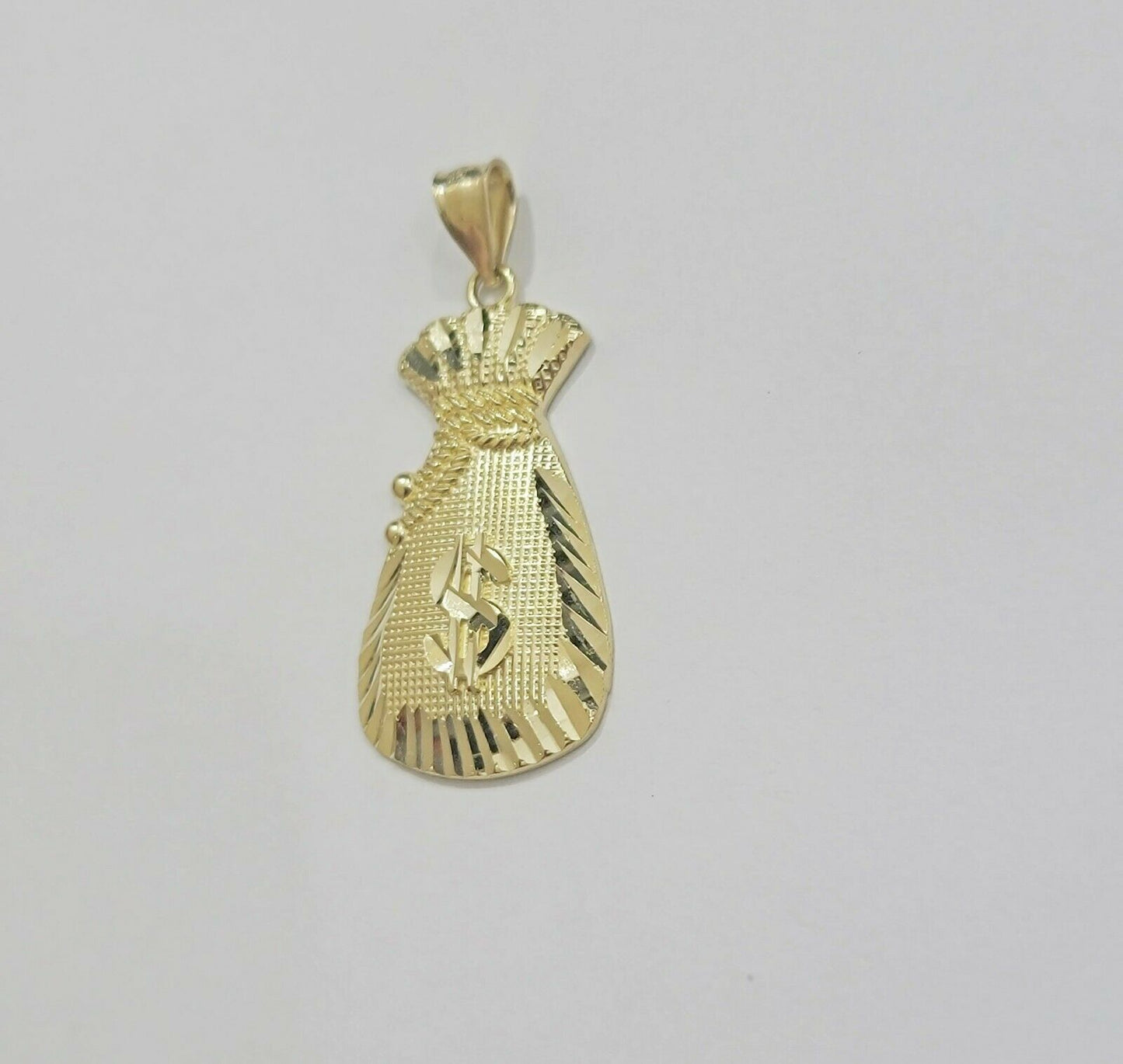 REAL 10k Gold Rope Chain Charm Pendant SET 3mm Necklace 18 - 28" Money Dollar Bag - Reva Jeweler