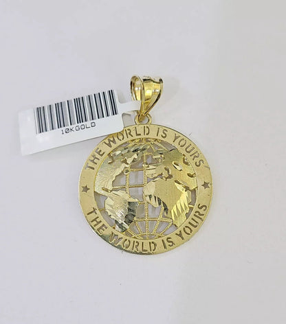 Real 10k Gold Rope Chain Charm World Map Pendant SET 4mm 18 - 28 inch Necklace - Reva Jeweler