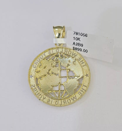 Real 10k Gold Rope Chain Charm World Map Pendant SET 4mm 18 - 28 inch Necklace - Reva Jeweler