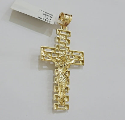 Real 10k Gold Rope Chain Cross Charm Pendant SET 3mm 20" Necklace Jesus Crucifix - Reva Jeweler