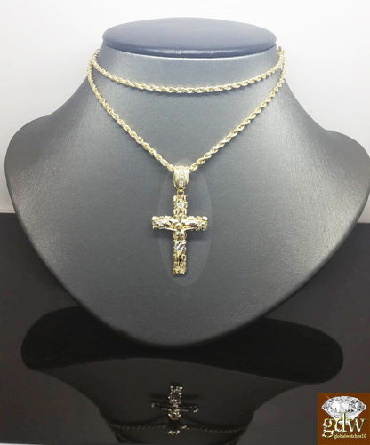 Real 10k Gold Rope Chain Cross Pendant 18" 20" 22" 24" 26" Necklace - Reva Jeweler