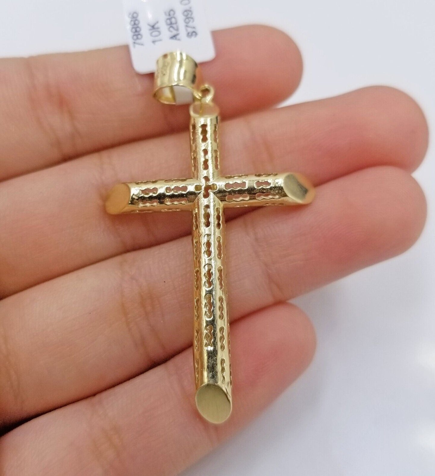 Real 10k Gold Rope Chain Cross Pendant, 3mm Necklace 20" inch With Charm, 10kt - Reva Jeweler