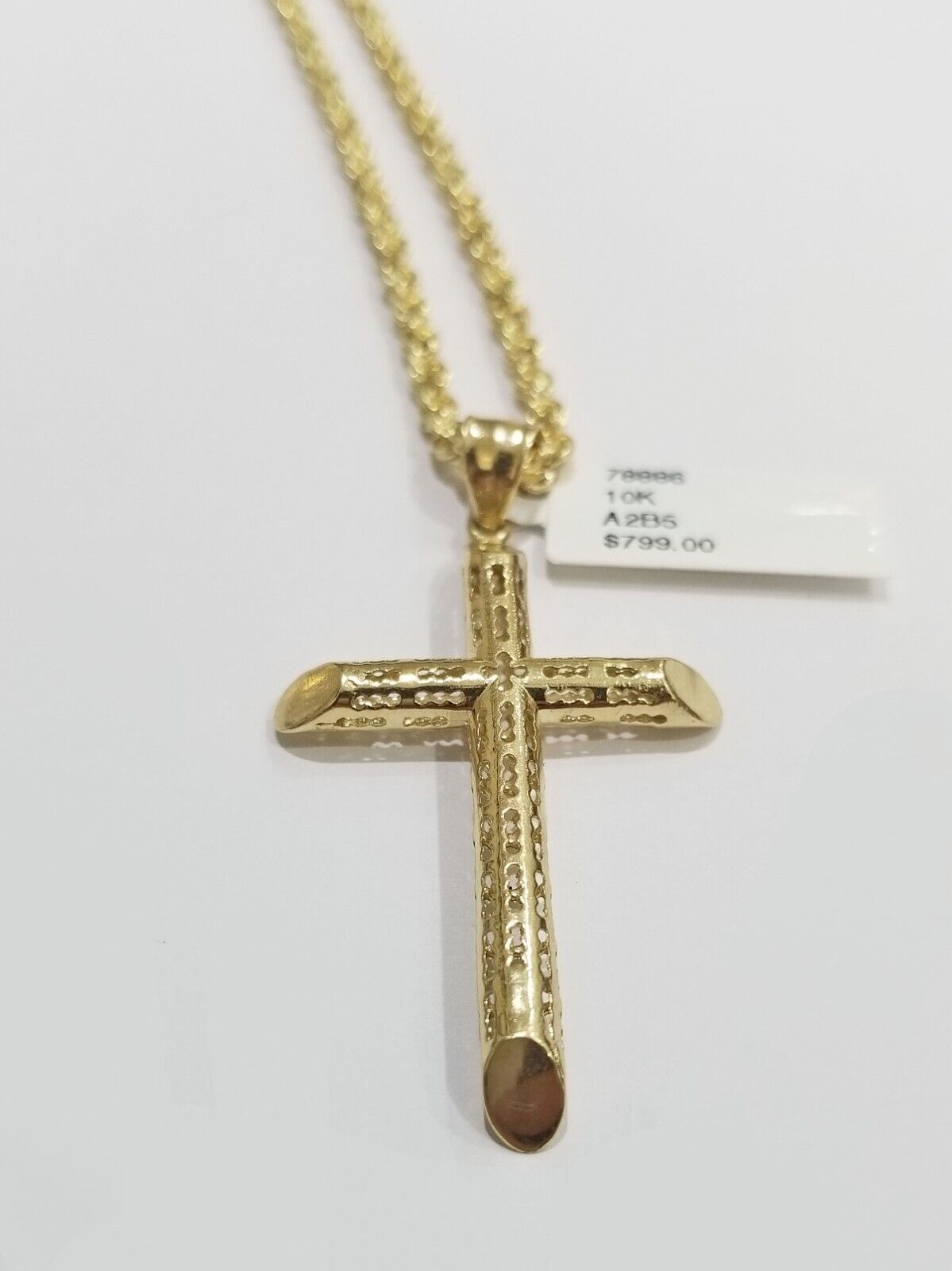Real 10k Gold Rope Chain Cross Pendant, 3mm Necklace 20" inch With Charm, 10kt - Reva Jeweler