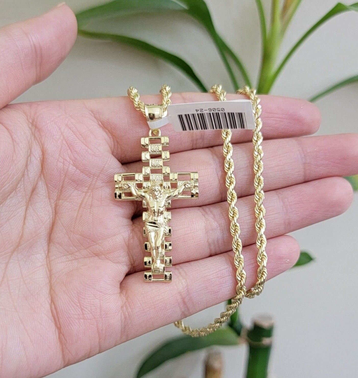 Real 10k Gold Rope Chain Cross SET 3mm 18 - 30" Inch Necklace Jesus Charm Pendant - Reva Jeweler