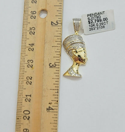 REAL 10k Gold Rope Chain Diamond Pendant Pharaoh Head SET 3mm Necklace 18" - 28" - Reva Jeweler
