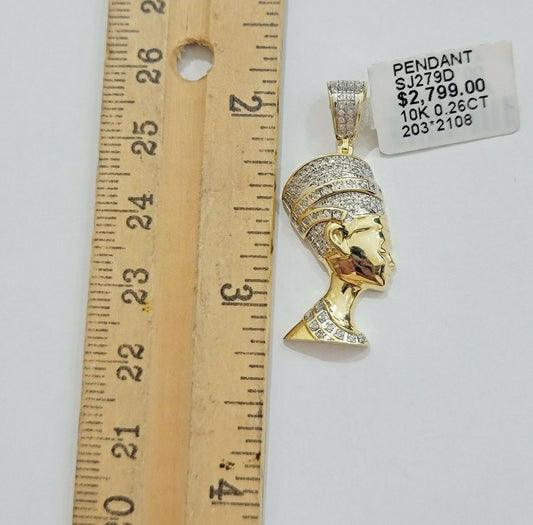 REAL 10k Gold Rope Chain Diamond Pendant Pharaoh Head SET 3mm Necklace 18" - 28" - Reva Jeweler