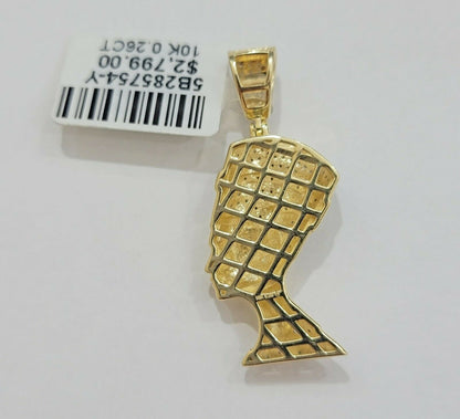 REAL 10k Gold Rope Chain Diamond Pendant Pharaoh Head SET 3mm Necklace 18" - 28" - Reva Jeweler