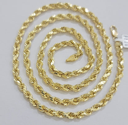 Real 10k Gold Rope Chain & Jesus Face Charm Pendant SET 5mm 18 - 28 inch Necklace - Reva Jeweler
