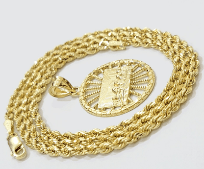 Real 10k Gold Rope Chain Last Supper Pendant Set, 24 Inch 3mm necklace & Charm - Reva Jeweler