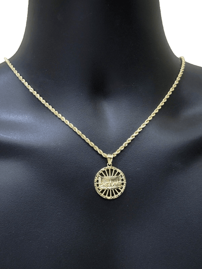 Real 10k Gold Rope Chain Last Supper Pendant Set, 26 Inch 3mm necklace & Charm - Reva Jeweler