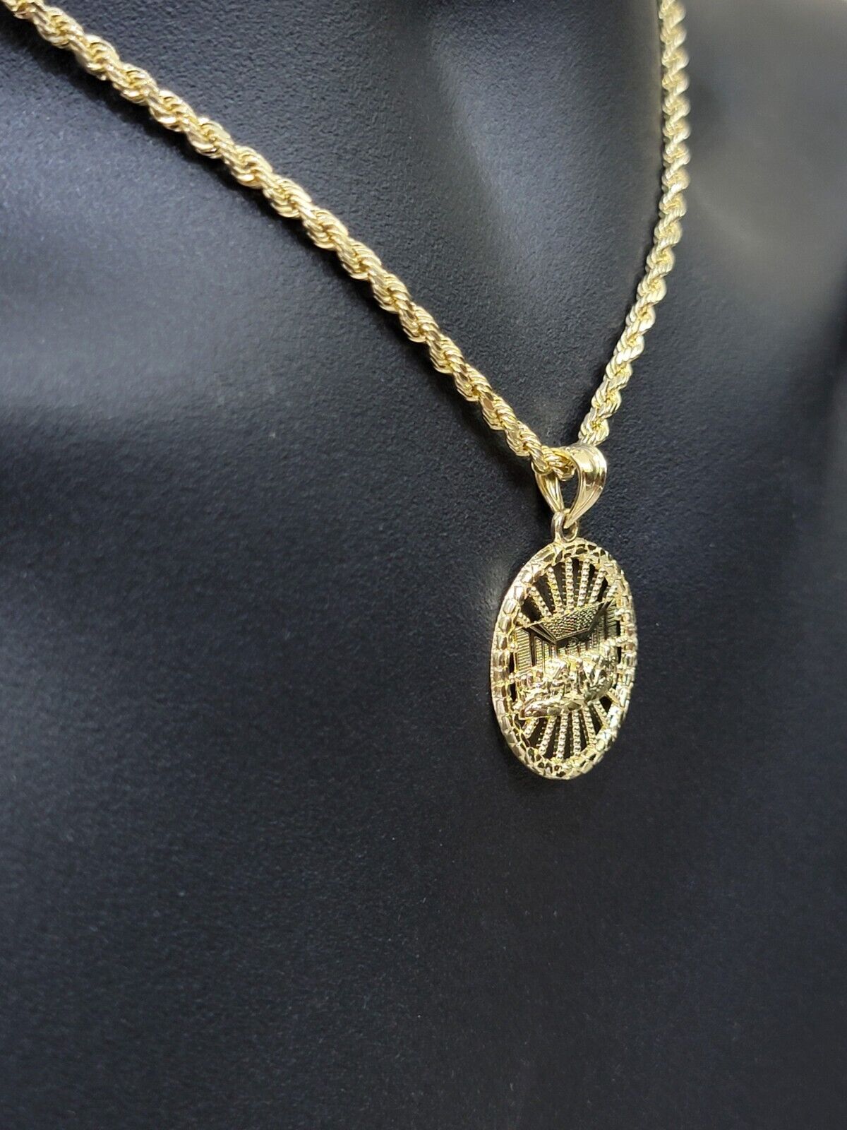 Real 10k Gold Rope Chain Last Supper Pendant Set, 26 Inch 3mm necklace & Charm - Reva Jeweler