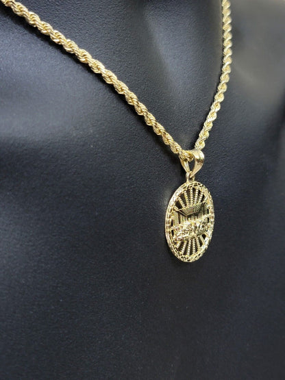 Real 10k Gold Rope Chain Last Supper Pendant Set, 28 Inch 3mm necklace & Charm - Reva Jeweler