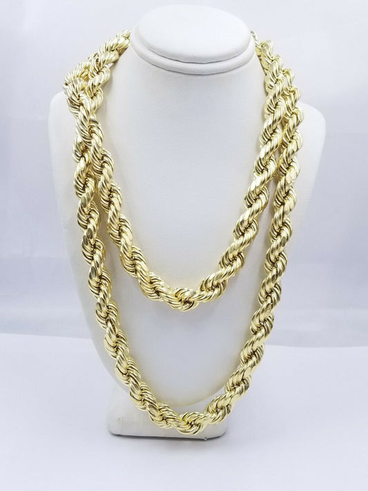 REAL 10k Gold Rope Chain Mens Necklace 10mm 20" - 30" Inch Diamond Cut Yellow Gold - Reva Jeweler