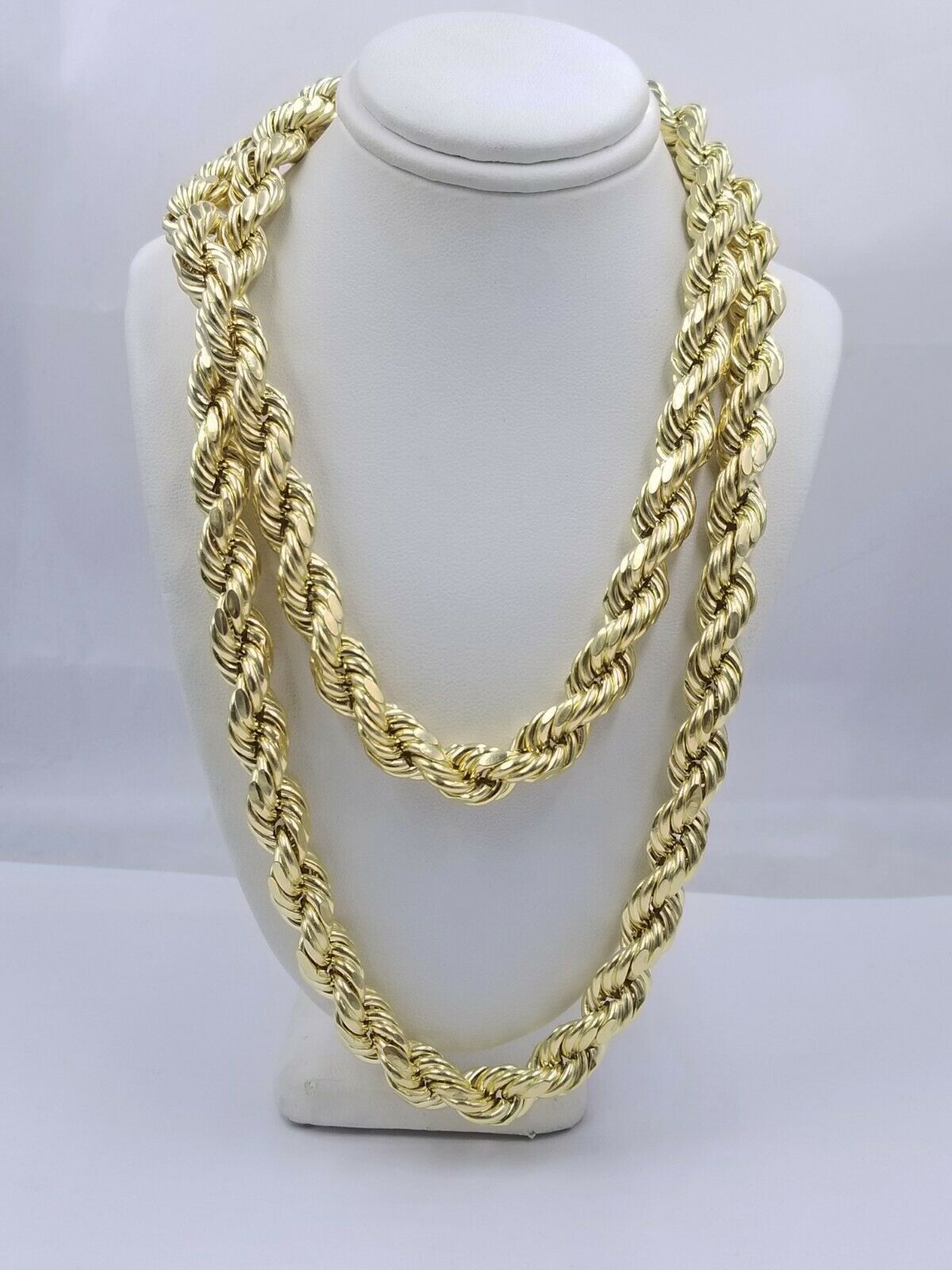 REAL 10k Gold Rope Chain Mens Necklace 10mm 20" - 30" Inch Diamond Cut Yellow Gold - Reva Jeweler