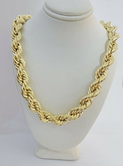 REAL 10k Gold Rope Chain Mens Necklace 12mm 22" 24" 26" 28" 30" 10kt Yellow Gold - Reva Jeweler