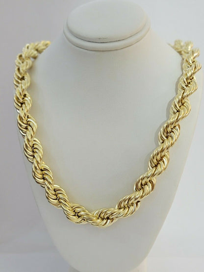 REAL 10k Gold Rope Chain Mens Necklace 12mm 22" 24" 26" 28" 30" 10kt Yellow Gold - Reva Jeweler