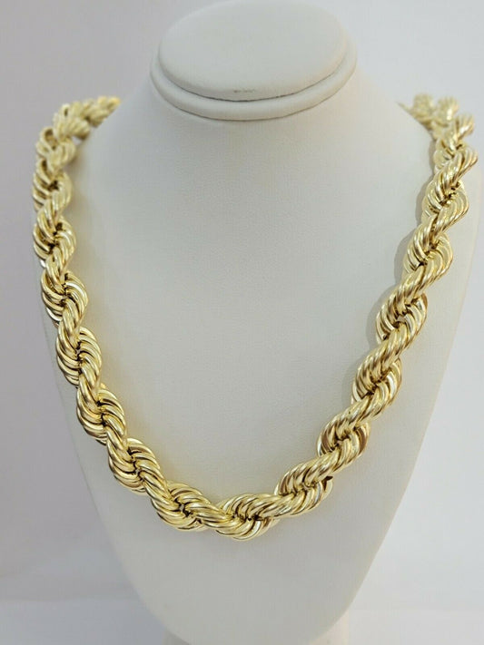 REAL 10k Gold Rope Chain Mens Necklace 12mm 22" 24" 26" 28" 30" 10kt Yellow Gold - Reva Jeweler