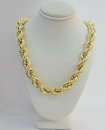 REAL 10k Gold Rope Chain Mens Necklace 12mm 22" 24" 26" 28" 30" 10kt Yellow Gold - Reva Jeweler