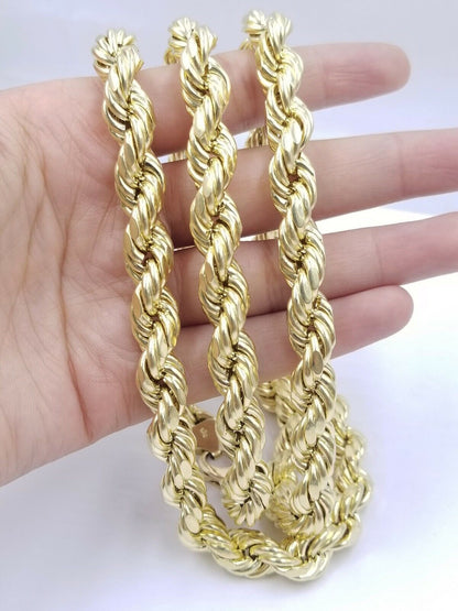 REAL 10k Gold Rope Chain Mens Necklace 12mm 24 Inch 10kt Yellow Gold , Thick - Reva Jeweler