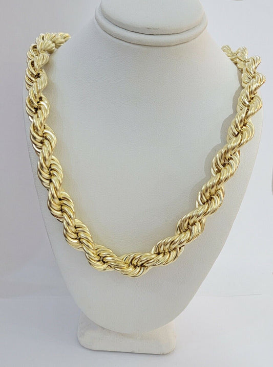 REAL 10k Gold Rope Chain Mens Necklace 12mm 24 Inch 10kt Yellow Gold , Thick - Reva Jeweler
