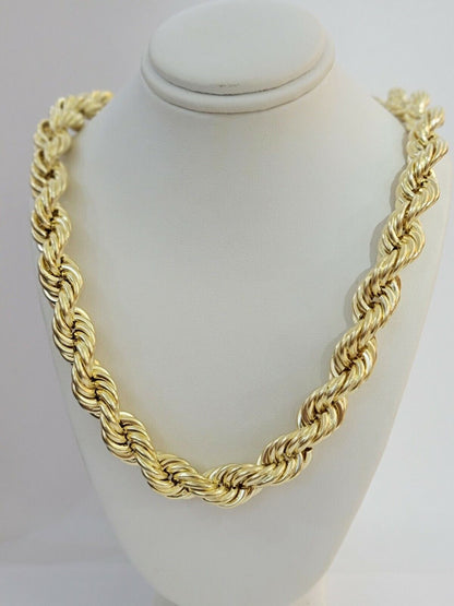 REAL 10k Gold Rope Chain Mens Necklace 12mm 24 Inch 10kt Yellow Gold , Thick - Reva Jeweler