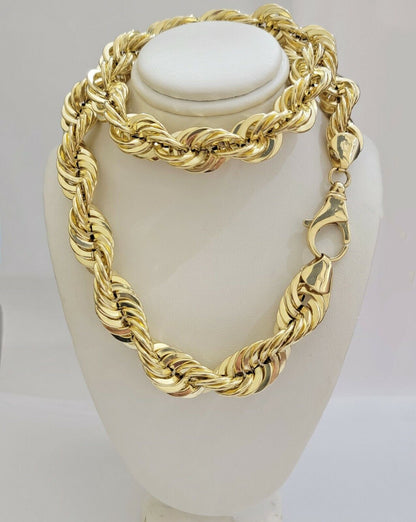 REAL 10k Gold Rope Chain Necklace 17mm Thick 30" Diamond Cut 10kt 102 Grams - Reva Jeweler