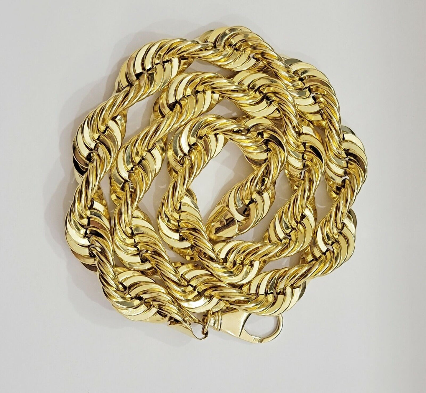 REAL 10k Gold Rope Chain Necklace 17mm Thick 30" Diamond Cut 10kt 102 Grams - Reva Jeweler
